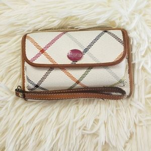 🎀Coach Signature Phone Wallet Wristlet White Tan